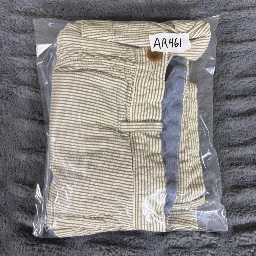 J.Crew Mens 36 Stanton Shorts Beige White Seersucker Striped Cotton AR461